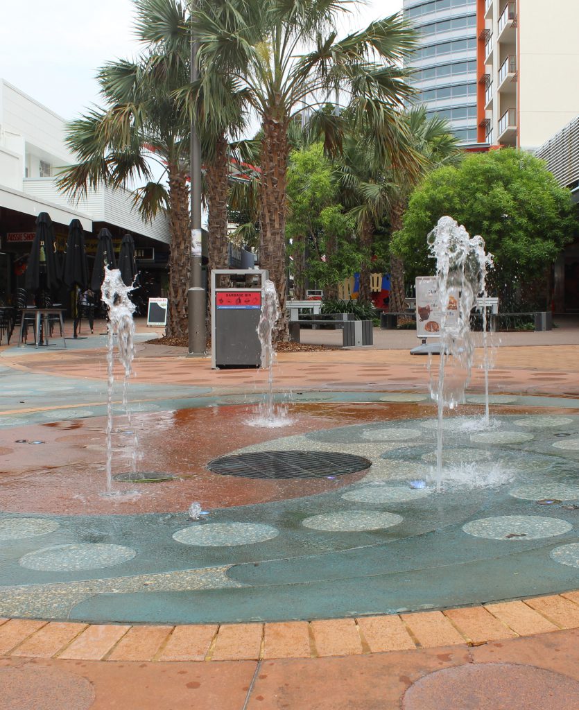 Darwin street with water fountain
